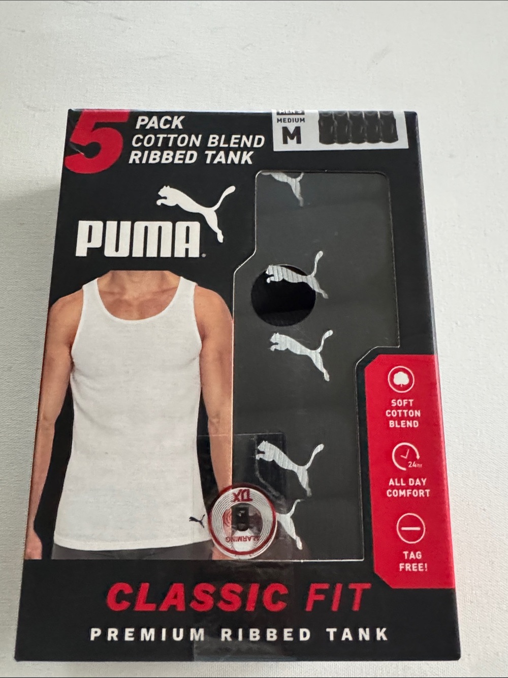 Puma Tank Top Mens Medium 5 Pack Black Ribbed